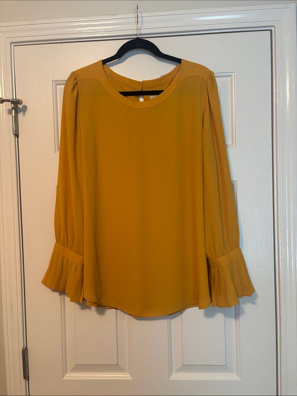 LOFT Mustard Yellow Pleated Cuff Blouse